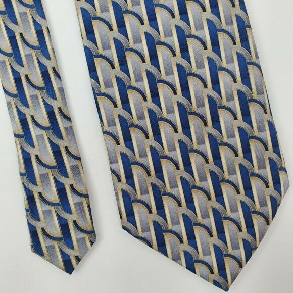 Pierre Cardin Blue‎ SIlver Silk Geometric Tie - Picture 1 of 6